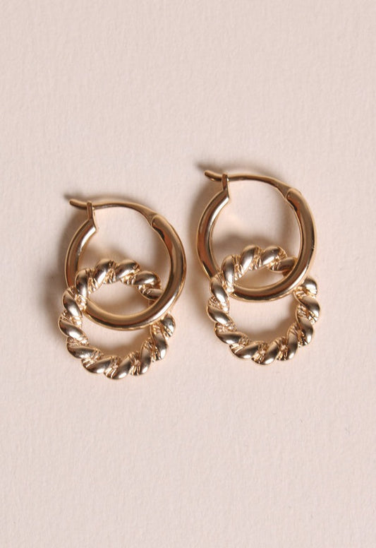 Boucles d'Oreilles 2 Anneaux Imbriqués Plaqué Or vu de face